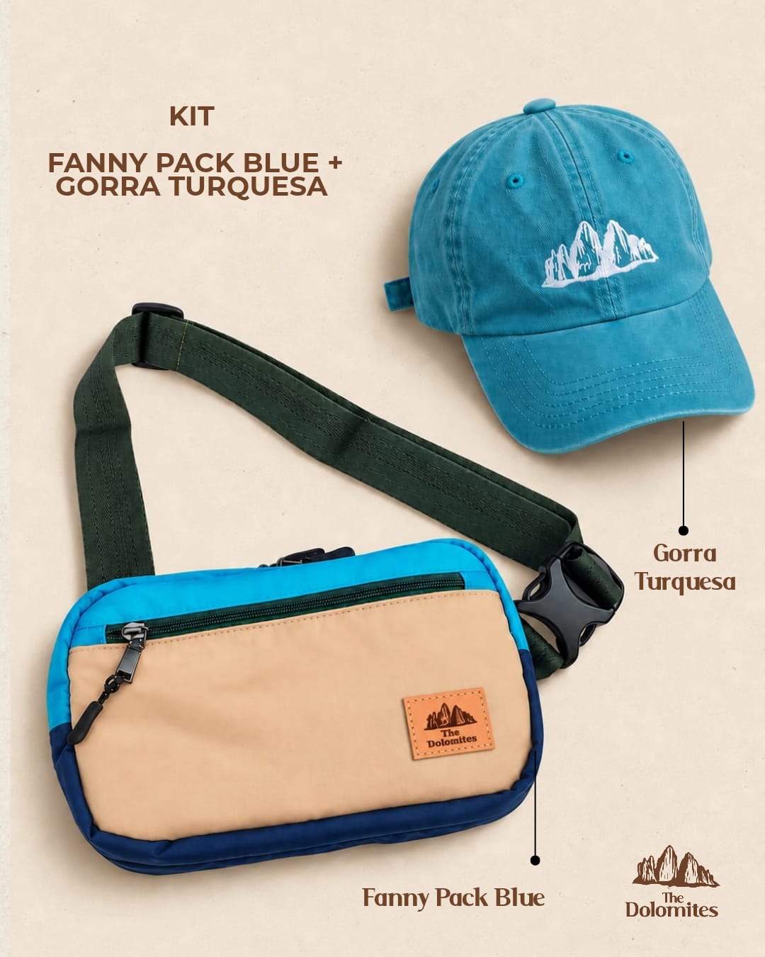 Kit Fanny Pack Blue + Gorra Turquesa