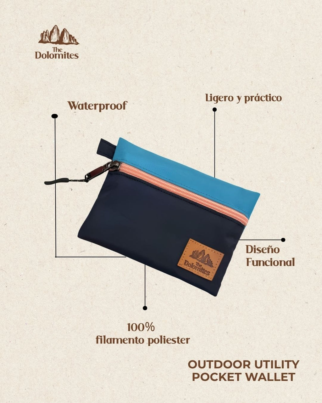 Pocket Wallet Azul Zipper durazno
