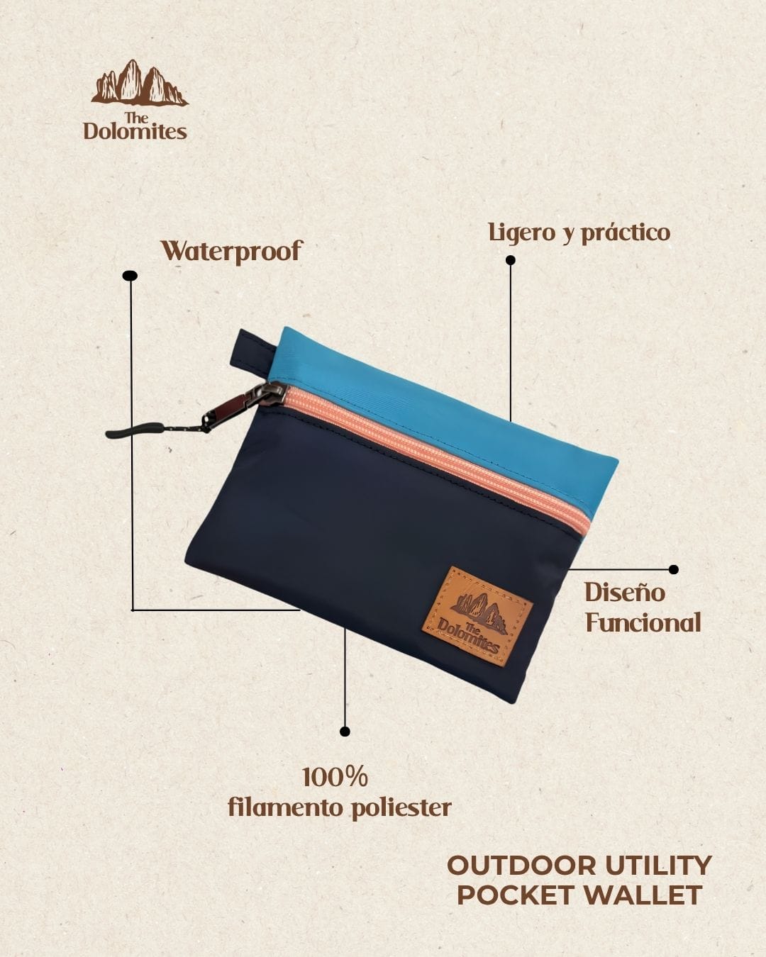 Pocket Wallet Azul Zipper durazno