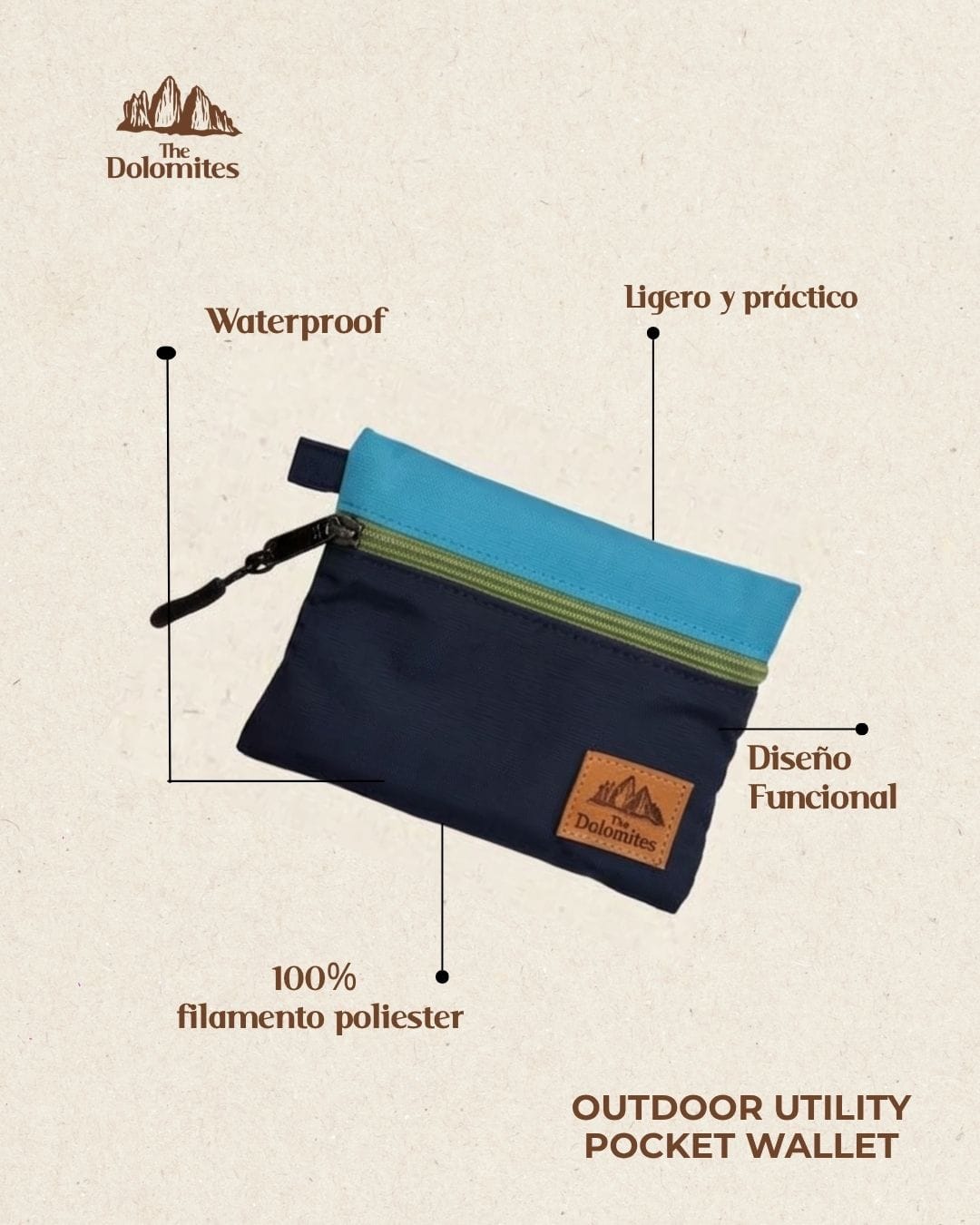 Pocket Wallet Azul Zipper verde